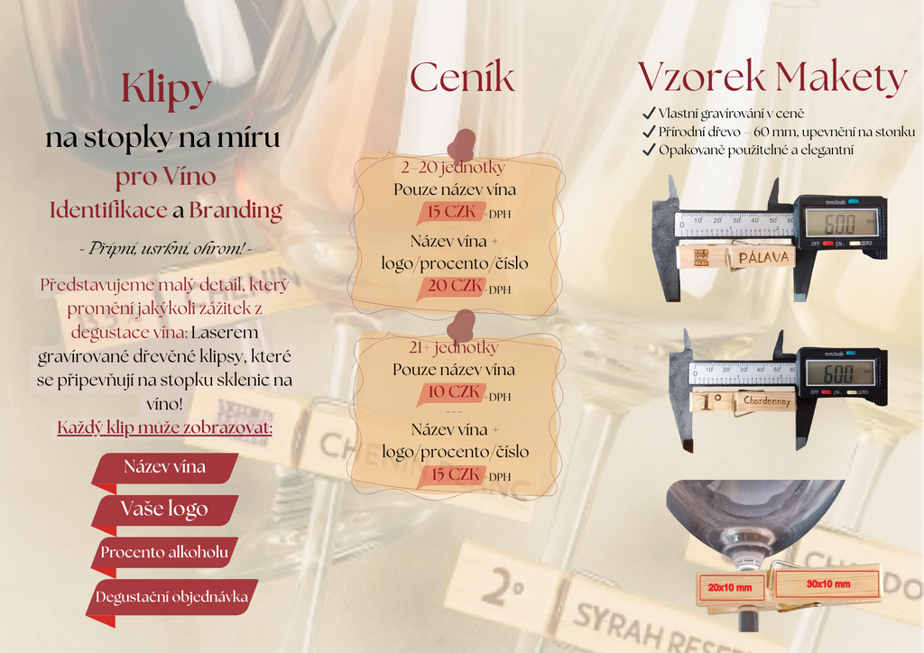 🍷 Dřevěný klips na stopku sklenice / Wooden Wine Stem Clip