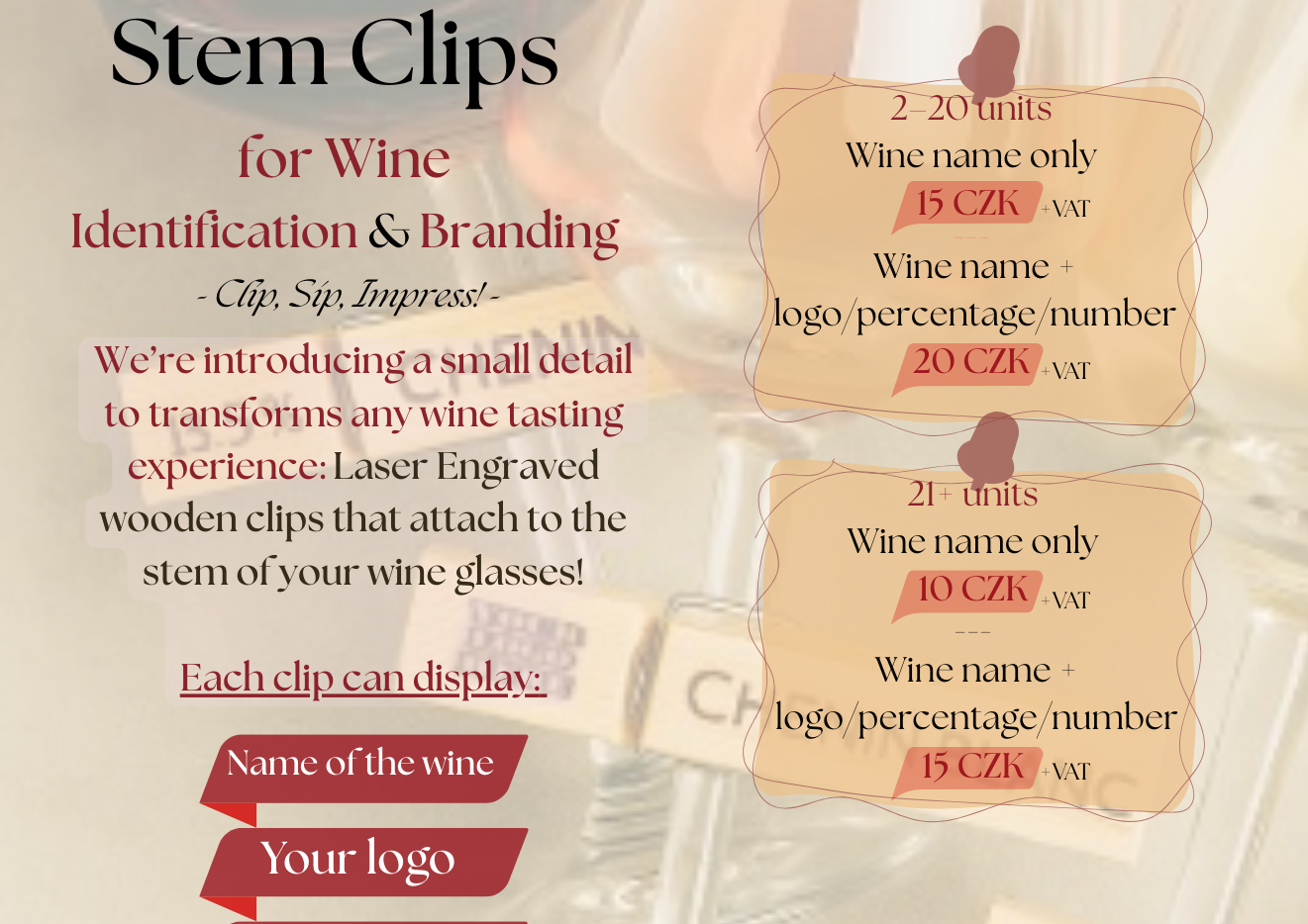 🍷 Dřevěný klips na stopku sklenice / Wooden Wine Stem Clip